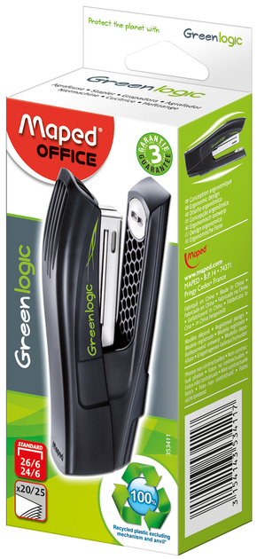 Степлер GREENLOGIC, пластиковый, 25л., (скобы №24/6, 26/6), черный - изображение 2