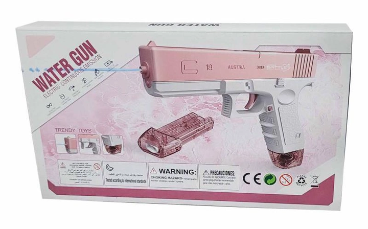 Водяной пистолет электрический на аккумуляторе Water Gun Glock с 2 обоймами для воды, зарядка USB, розовой - Фото 6 Водяной пистолет электрический на аккумуляторе Water Gun Glock с 2 обоймами для воды, зарядка USB, розовой - изображение 6