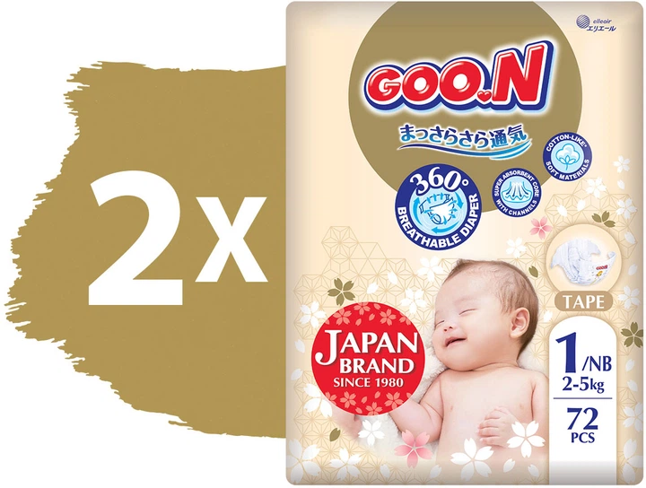 Подгузники Goo.N Premium Soft для новорожденных размер 1 NB до 5 кг 144 шт (F1010101-152-2) - изображение 2