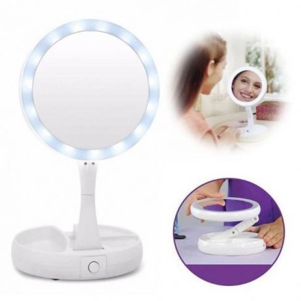 Настольное зеркало для макияжа My Fold Away Mirror Складное с LED подсветкой круглое Белое 6NH53VU62U - изображение 5