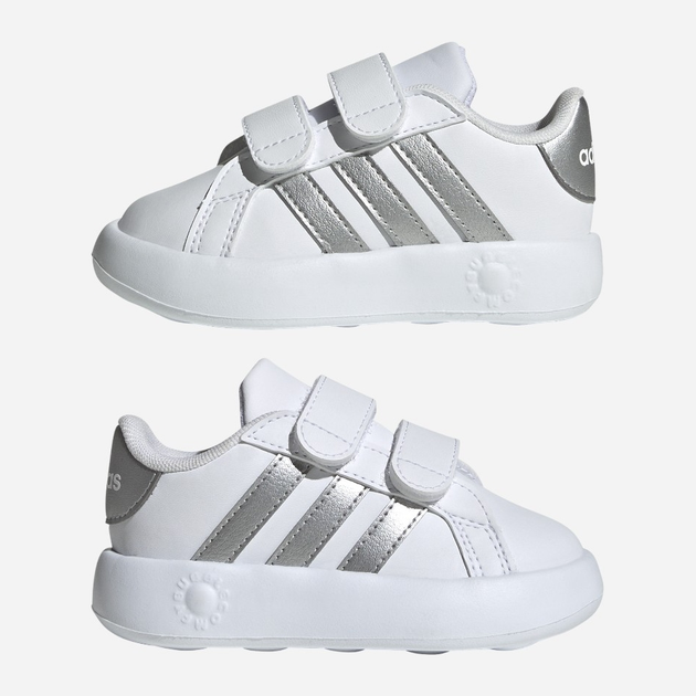 Дитячі кеди для дівчинки adidas Grand Court 2.0 Cf ID5274 26.5 Білі зі сріблястим (4066765031389) - зображення 10