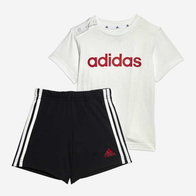 Komplet chłopięcy letni (koszulka + spodenki) adidas I Lin Co T Set HR5890 98 Biały/Czarny (4066748153534) - obraz 1