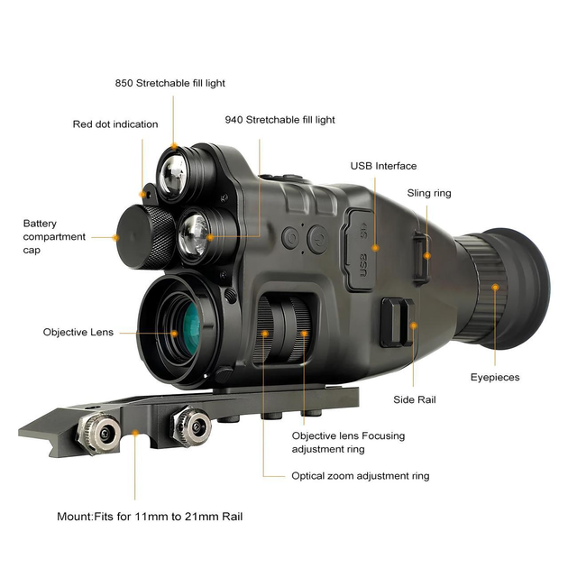 Приціл нічного бачення Henbaker CY789+ до 400 м ПНВ з кріпленням на оптику та планку Пікатіні - зображення 2