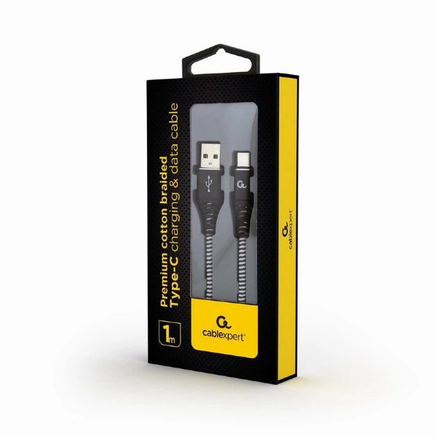 Кабель Cablexpert (CC-USB2B-AMCM-1M-BW) USB 2.0 A - USB Type-C, преміум, 1м, чорний - Фото 2 Кабель Cablexpert (CC-USB2B-AMCM-1M-BW) USB 2.0 A - USB Type-C, преміум, 1м, чорний - зображення 2