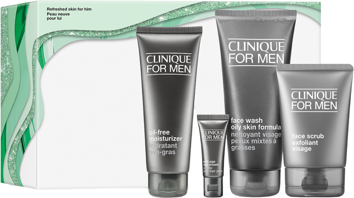 Набір для чоловіків Clinique Refreshed Skin For Him Пінка для вмивання 200 мл + Скраб для обличчя 100 мл + Крем зволожуючий  100 мл + Крем під очі 15 мл (192333180228) - зображення 1