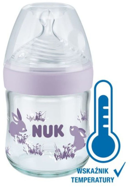 Скляна пляшечка для годування Nuk Nature Sense з соскою Лілова 120 мл (4008600441434) - зображення 1