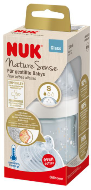 Скляна пляшечка для годування Nuk Nature Sense з соскою Біла 120 мл (4008600441427) - зображення 2