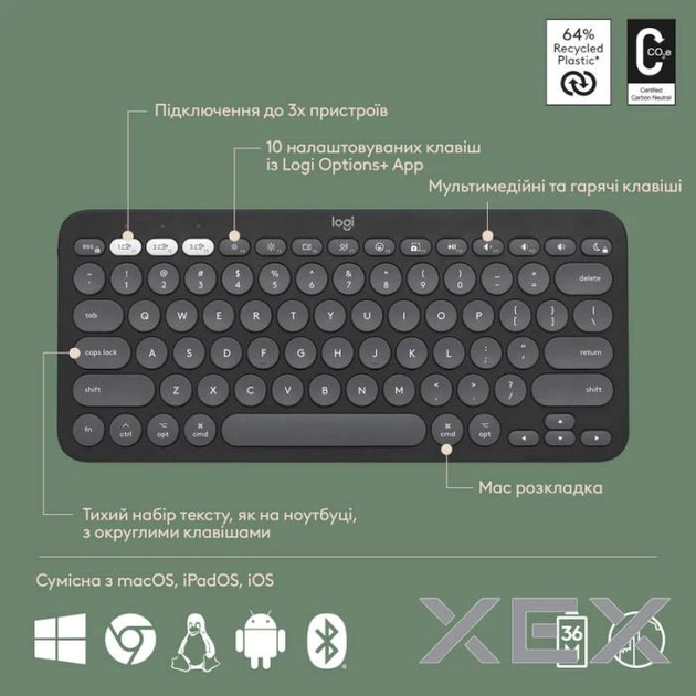 Комплект бездротової LOGITECH Pebble 2 Combo for Mac Tonal Graphite (920-012244) - изображение 11