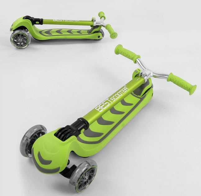 Самокат Best Scooter Y-00436. Складной алюминиевый руль, 4 PU колеса с подсветкой. Салатовый - Фото 6 Самокат Best Scooter Y-00436. Складной алюминиевый руль, 4 PU колеса с подсветкой. Салатовый - изображение 6