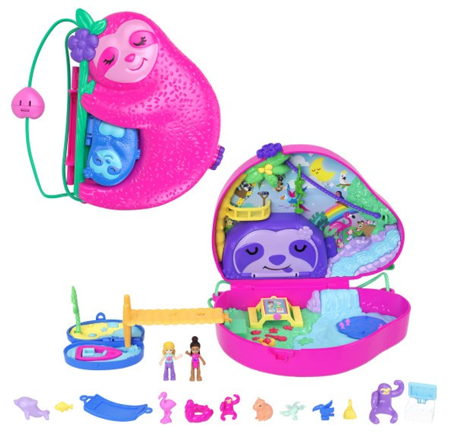 Zestaw do zabawy z figurkami Mattel Polly Pocket Sloth Family Wearable Purse Compact (0194735173709) - obraz 1