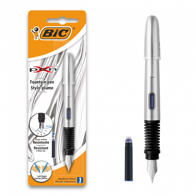 Ручка пір'яна BIC X-Pen Chrome Gray Синя (3086126690261) - зображення 1