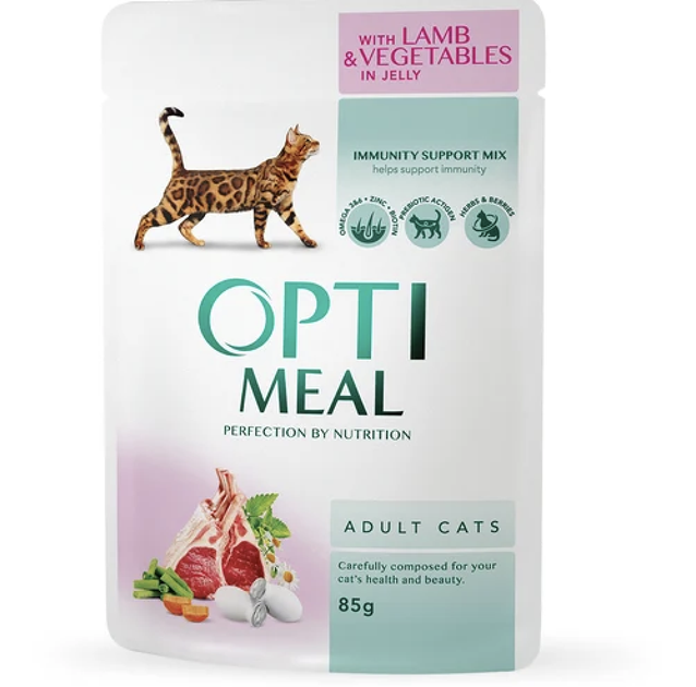 Вологий корм для дорослих кішок Optimeal for adult cats набір #3 (3+1) 85 г х 8 шт упаковка - изображение 3