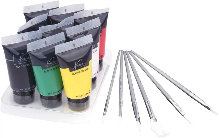 Набір для малювання Nassau Fine Art Набір акрилових фарб 9 х 75 мл + Пензлів 6 шт (8719747598702) - зображення 3