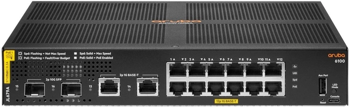 Комутатор HP Aruba 6100-12G-PoE-2G/2SFP+ 139W (JL679A) - зображення 1