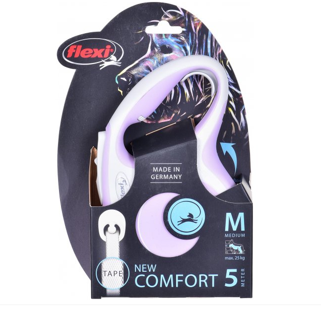 Поводок-рулетка для собак Flexi New Comfort М до 25 кг сиреневая лента 5 м 43608 - Фото 4 Поводок-рулетка для собак Flexi New Comfort М до 25 кг сиреневая лента 5 м 43608 - изображение 4