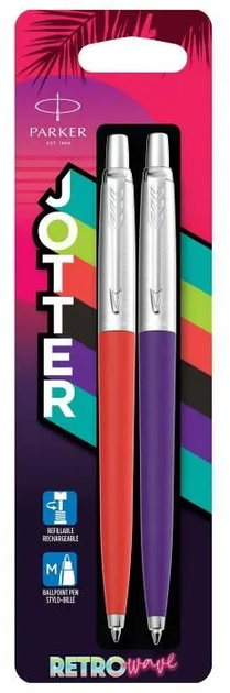 Набір кулькових ручок Parker Jotter Glam Rock Purple/Red Сині 2 шт (3026981863141) - зображення 1