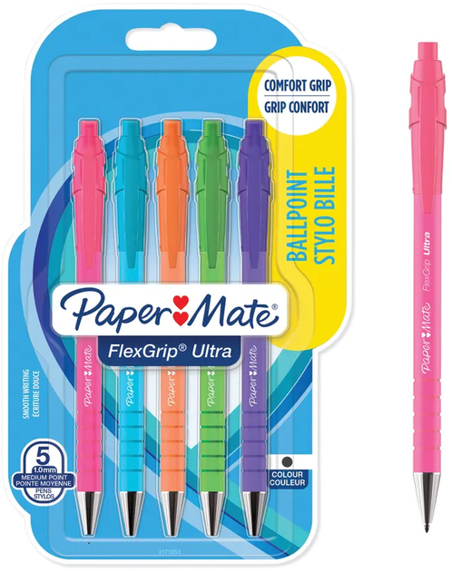 Zestaw długopisów Paper Mate FlexGrip Ultra Niebieskie 5 szt (3026981718557) - obraz 1