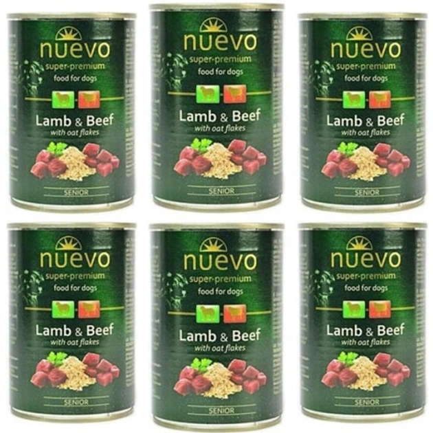Упаковка консерв для собак Nuevo Adult з ягням, яловичиною і вівсянкою 6 шт. 400 г (4250231595608) - зображення 1