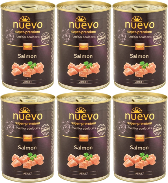 Упаковка консерв для кішок Nuevo Adult з лососем 6 шт. 400 г (4250231595639) - зображення 1