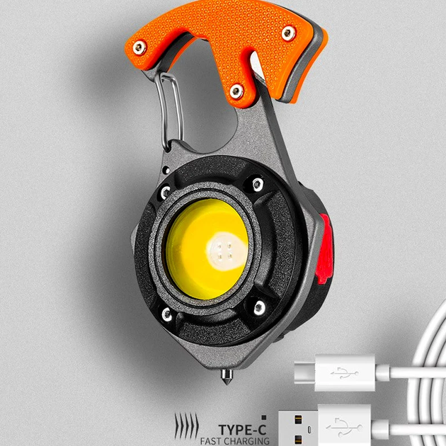 LED фонарик W5143 с аккумулятором, Type-C кабелем, карабином, магнитом и отверткой, оранжевого цвета. - изображение 11