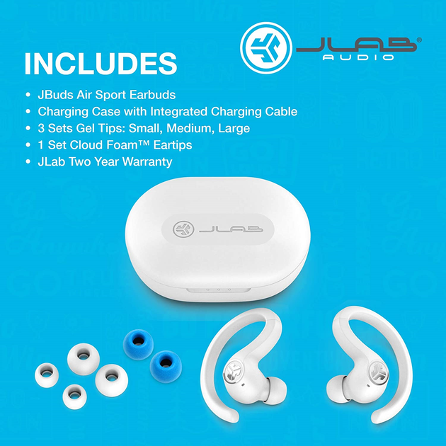 Бездротові навушники JLab JBuds Air Sport білі з чохлом для заряджання - зображення 8
