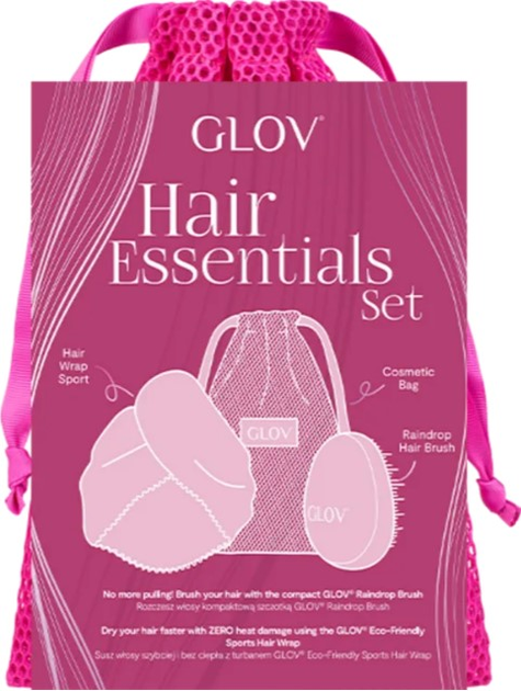 Набір для догляду за волоссям Glov Hair Essentials Hair Wrap Тюрбан для волосся + Щітка для волосся + Мішок для прання або зберігання (5907440744592) - зображення 1