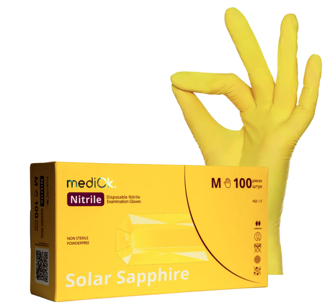 Рукавички нетрилові MediOk by AMPri SOLAR SAPPHIRE жовті, розмір M - изображение 1