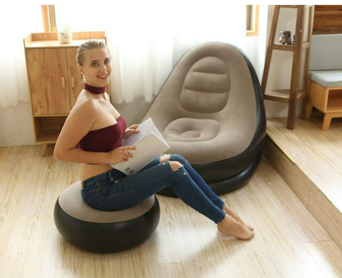 Надувне туристичне крісло- диван AIR SOFA v8009 для відпочинку з клапаном одномісне з пуфиком для ніг Чорно-бежевий - Фото 3 Надувне туристичне крісло- диван AIR SOFA v8009 для відпочинку з клапаном одномісне з пуфиком для ніг Чорно-бежевий - зображення 3