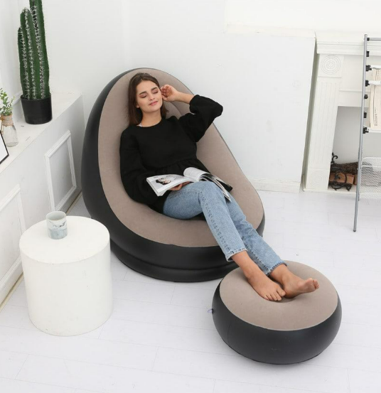 Надувне туристичне крісло- диван AIR SOFA v8009 для відпочинку з клапаном одномісне з пуфиком для ніг Чорно-бежевий - Фото 4 Надувне туристичне крісло- диван AIR SOFA v8009 для відпочинку з клапаном одномісне з пуфиком для ніг Чорно-бежевий - зображення 4