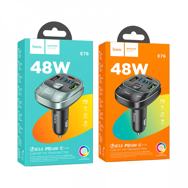 Автомобільний FM ФМ модулятор трансмітер з швидкою зарядною — Hoco E75 Bravery PD30W+QC3.0 — star space S5925BK3NL - зображення 6