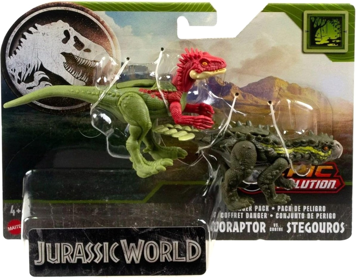 Фігурки динозаврів Mattel Jurassic World Еораптор проти Стегуроза 7.5 см (0194735192403) - зображення 1