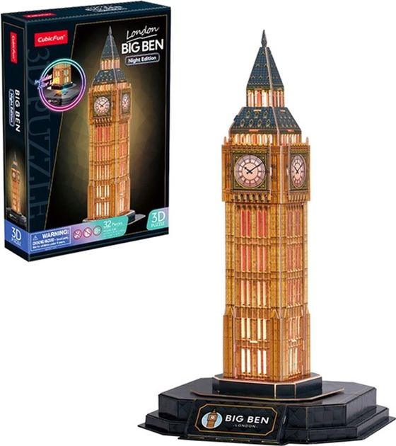 3D-пазл Cubic Fun Big Ben нічна версія 32 деталі (6944588205379) - зображення 2