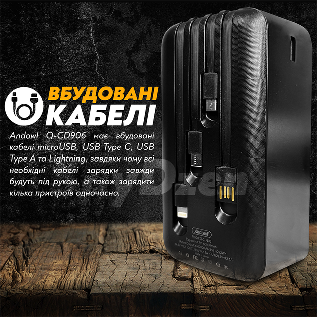 Повербанк умб 60000 mah Andowl Q-CD906X1 з usb ліхтариком дисплеєм для телефону роутера зовнішній портативний акумулятор великої ємності чорний - Фото 3 Повербанк умб 60000 mah Andowl Q-CD906X1 з usb ліхтариком дисплеєм для телефону роутера зовнішній портативний акумулятор великої ємності чорний - зображення 3