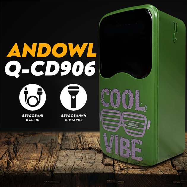 Повербанк умб 60000 mah Andowl Q-CD906X1 з usb ліхтариком дисплеєм для телефону роутера зовнішній портативний акумулятор великої ємності зелений - зображення 2