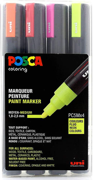 Набір маркерів Posca PC5M Medium Tip Pen Neon Colors 4 шт (3296280033433) - зображення 1