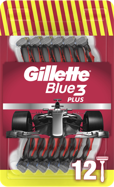 Одноразові станки для гоління чоловічі Gillette Blue3 Plus Nitro Masz Red 12 шт (8700216148146) - зображення 1