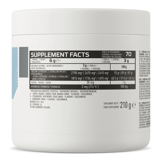 Амінокислота Citrulline, 210 грам Груша OstroVit 000290879 - зображення 2