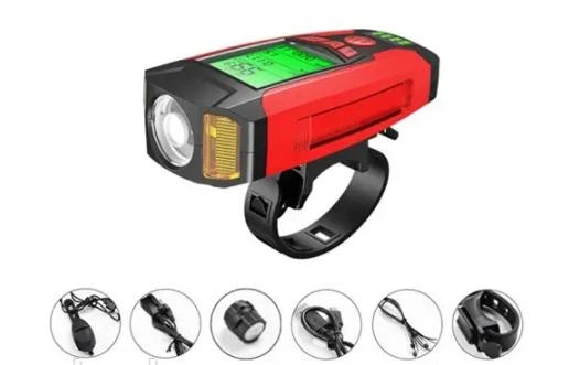 Аккумуляторный велофонарь + звонок + велокомпьютер AS0808 XPG+2LED(yellow)+COB(red) micro USB - изображение 2