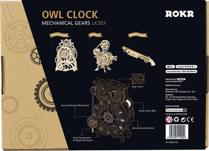 Конструктор Rokr 3D Годинник Сова 161 деталь (LK503) (6946785112900) - зображення 11