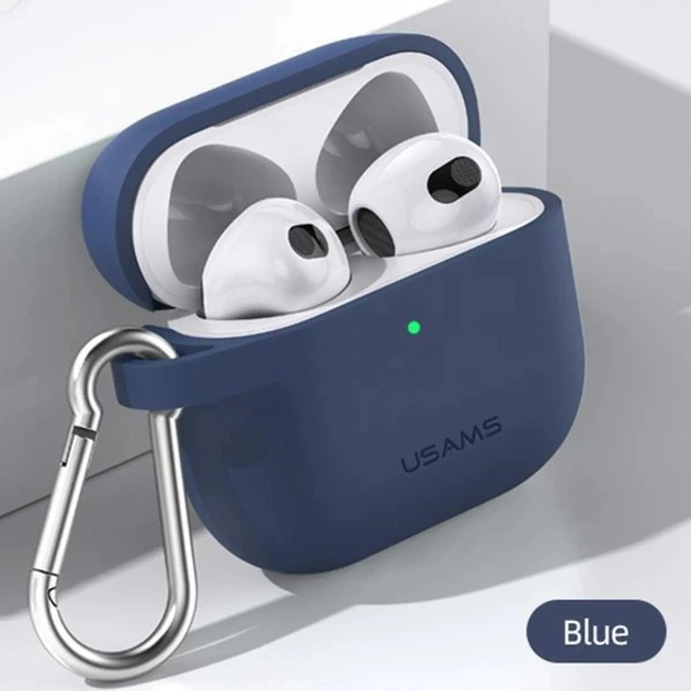 Чохол Usams US-BH741 Silicon with Carbine для Apple AirPods 3 Blue (BH741AP02) - Фото 2 Чохол Usams US-BH741 Silicon with Carbine для Apple AirPods 3 Blue (BH741AP02) - изображение 2