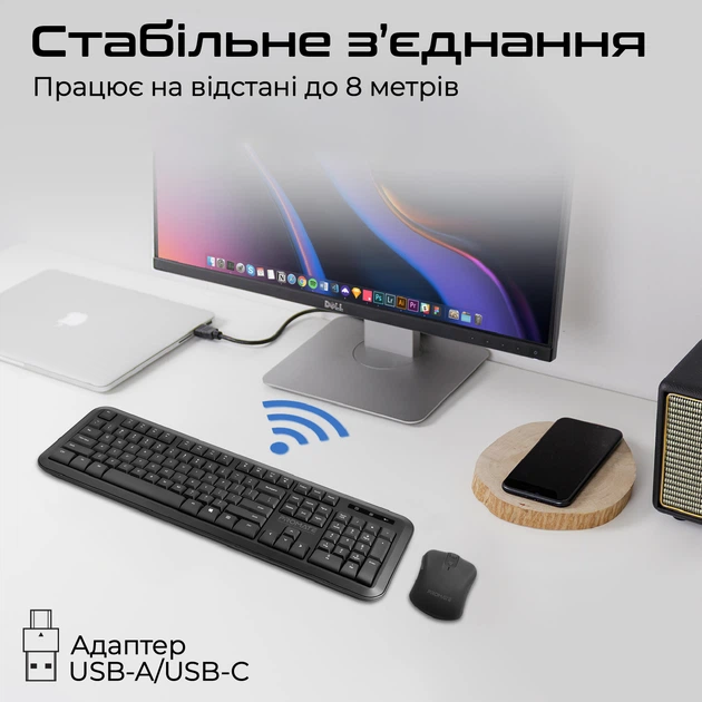 Комплект (клавиатура, мышь) беспроводной Promate ProCombo-6 Black - изображение 5