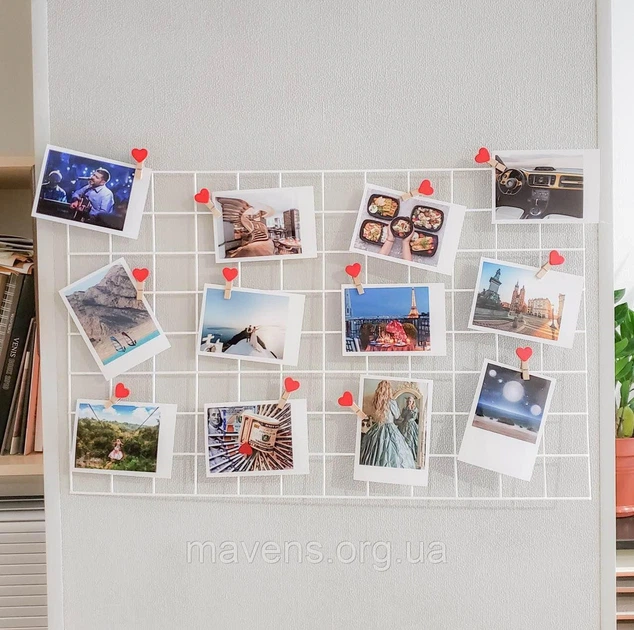 Мудборд Rey доска желаний 60х30 см, Mood board органайзер для заметок, настенная металическая сетка, для визуализации желаний, белый - изображение 3
