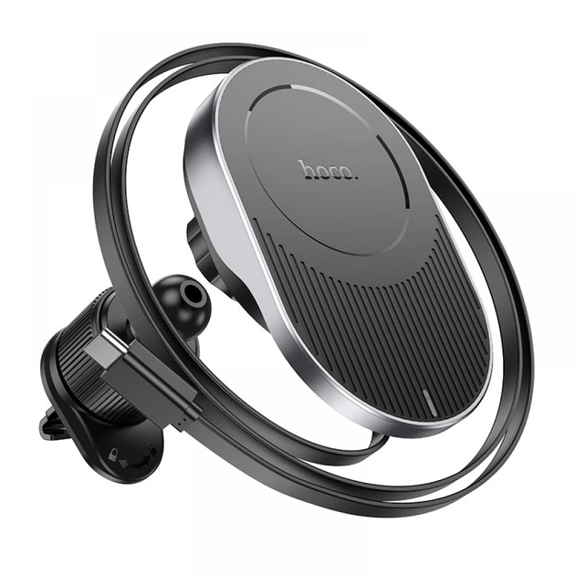 Держатель для смартфона Hoco HW12 с беспроводной зарядкой на дефлектор magnetic car MagSafe 15W для телефона iPhone 12/13/14/15 со встроенным кабелем Type-C Black Gray - Фото 6 Держатель для смартфона Hoco HW12 с беспроводной зарядкой на дефлектор magnetic car MagSafe 15W для телефона iPhone 12/13/14/15 со встроенным кабелем Type-C Black Gray - изображение 6