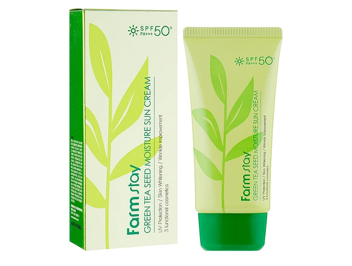 Увлажняющий солнцезащитный крем для лица FarmStay Green Tea Seed Moisture Sun Cream SPF 50+ PA+++, 70г (8809809805128) - изображение 2