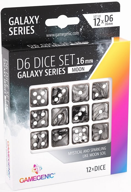 Zestaw kości Gamegenic Galaxy Series Moon 16 mm 12 szt (4251715405178) - obraz 1