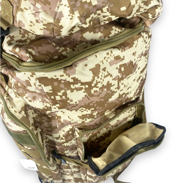 Тактичний рюкзак 50 л, одне відділення на блискавці, додаткові кишені, розмір: 70*35*20 см, коричневий піксель - изображение 2