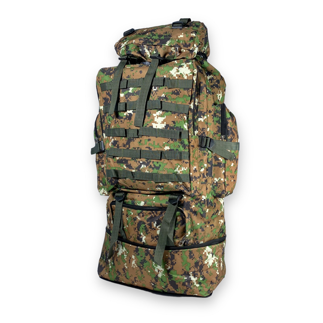 Тактично-туристичний рюкзак з розширенням, 90 л, розмір: 90(75)*40*25 см, коричнево-зелений піксель - изображение 1