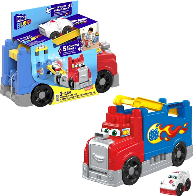 Ciężarówka Mattel Mega Bloks Build & Race Rig z dźwiękiem i samochodem wyścigowym (0887961659481) - obraz 2