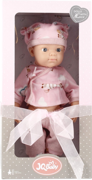 Lalka bobas JQ Baby w różowym kostiumie z kapeluszem 30 cm (5908275185079) - obraz 1