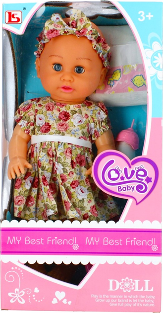 Lalka bobas LS Love Baby w różowej sukience 40 cm (5904335844931) - obraz 1